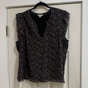 NEW Lucky Brand Black Floral Ruffle Blouse Size XXL